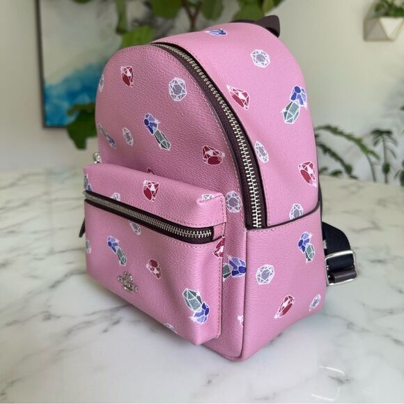 NWOT Disney X Coach Mini Charlie Backpack w/ Snow White Tulip Multi Gems F72817 main image 8
